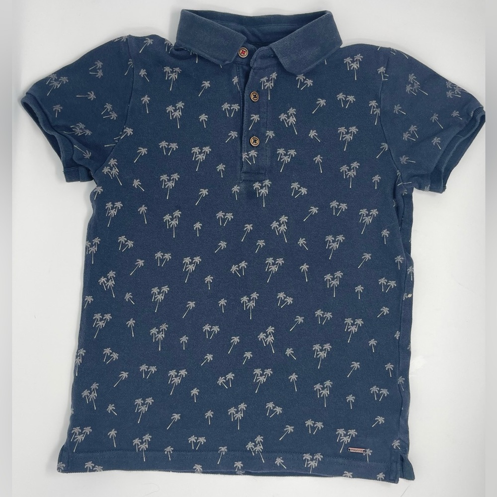 MAYORAL: Blue, Short-Sleeve Polo Shirt with Palm Trees, Size 8